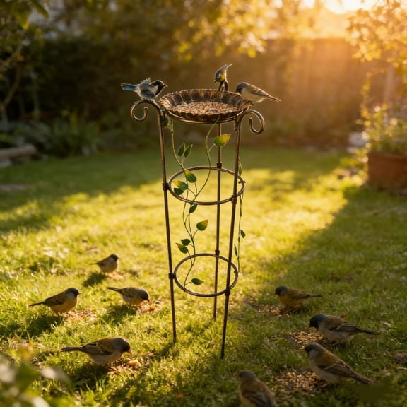 Metal Outdoor Bird Feeder & Bath, 40 Inch Tall Stand with Basin, for Feeding, Drinking, Bathing, Garden, Patio