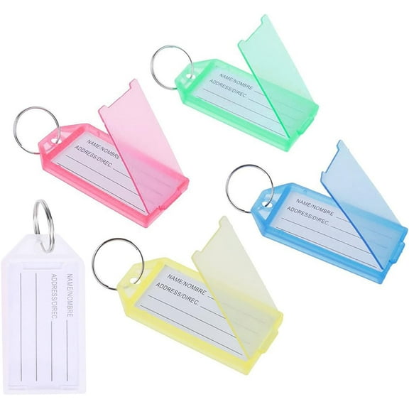 Key Tags, 50pcs Mixed Color Plastic Key Fobs Tags ID Luggage Tags Labels with Split Ring Label Window