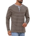 thumbnail image 4 of Men's Casual Long Sleeve Contrasting Colors Striped Henley T-Shirts 2XL Dark Brown, 4 of 6