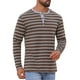 thumbnail image 4 of Camisetas Henley de Rayas de Colores Contrastantes de Manga Larga Casual para Hombre XL Marrón Oscuro, 4 of 6