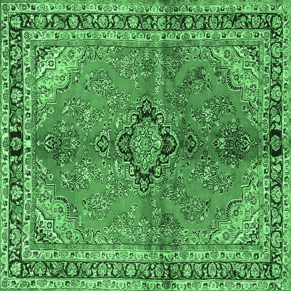 Ahgly Company Indoor Square Medallion Emerald Green Traditional Area Rugs, 6' Square