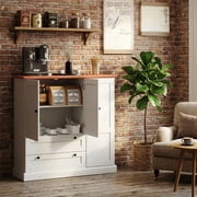 Furnibear 47.5 Farmhouse Buffet Sideboard Credenza Cabinet with 2 Drawers and Adjustable Shelves for Living Room Dining Room - White