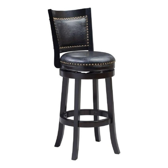 Pemberly Row 31" Contemporary Wood & Faux Leather Swivel Bar Stool in Black