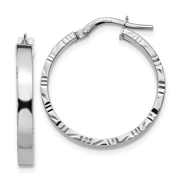 14 Karat White Gold Diamond Cut Edge Polished Hoop Earrings