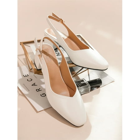 

Square Toe Chunky Heeled Slingback Pumps Women‘s Footwear