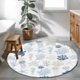 thumbnail image 4 of Navy Blue Coastal Large Area Rugs for Bedroom Living Room, Soft Non Slip Carpet Bedside Rug, Nautical Summer Beach Coral Sea Turtle Round Floor Cover Kitchen Accent Rug 3.3' for Dining Room/Office, 4 of 9