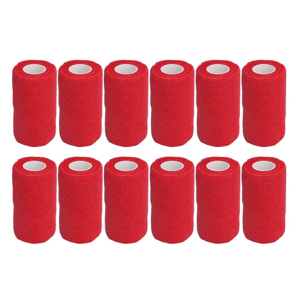 12 vendajes elásticos de látex natural autoadhesivos para vacas, perros y caballos, 10 cm, color rojo