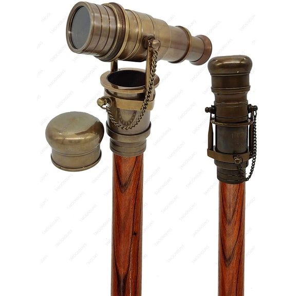 5MOONSUN5's Brass Walking Stick Vintage Handle Victorian Telescope Head Foldable Steampunk Accessories Wooden Walking Stick Cane for Men and Women