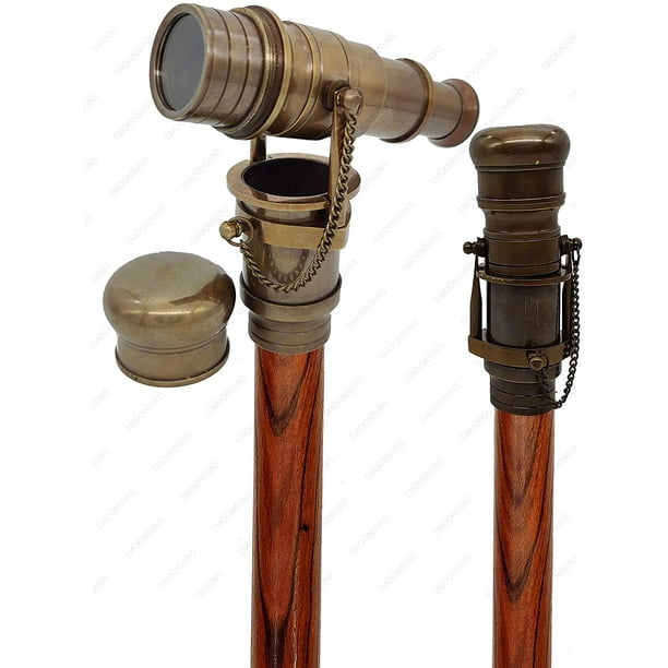 Brass Walking Stick Vintage Handle Victorian Telescope Head Foldable  Steampunk Accessories Wooden Walking Stick Cane for Men and Women 
