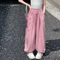 thumbnail image 5 of ZACPNCV Girls Wide Leg Pants Casual Flowy Elastic Waist Palazzo Harem Trousers with Pockets Pink 12-13 Years, 5 of 9