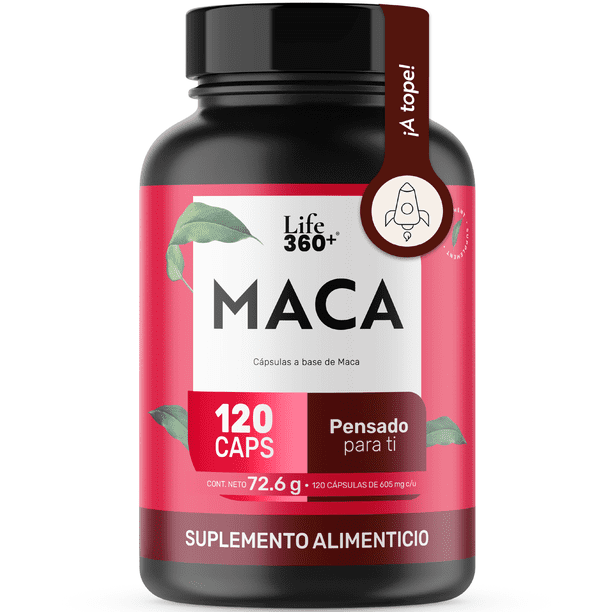 LIFE 360+ Maca | 120 Cápsulas | 1210 mg | Mezcla de Maca Negra Amarilla y Roja | Ingredientes de origen natural | Suplemento Alimenticio | Sin Colorantes Artificiales | Tomar 2 Cápsulas al Día