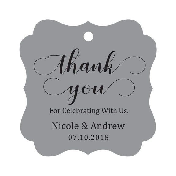 Darling Souvenir Custom Names Thank You For Celebrating With Us Wedding Hang Tags Personalized Party Tags-Gray-100 Tags