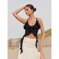 thumbnail image 3 of Gupgi Women Halter Cami Top Irregular Deep V Neck Ruffle Crop Top Solid Color Backless Tank Shirt, 3 of 8