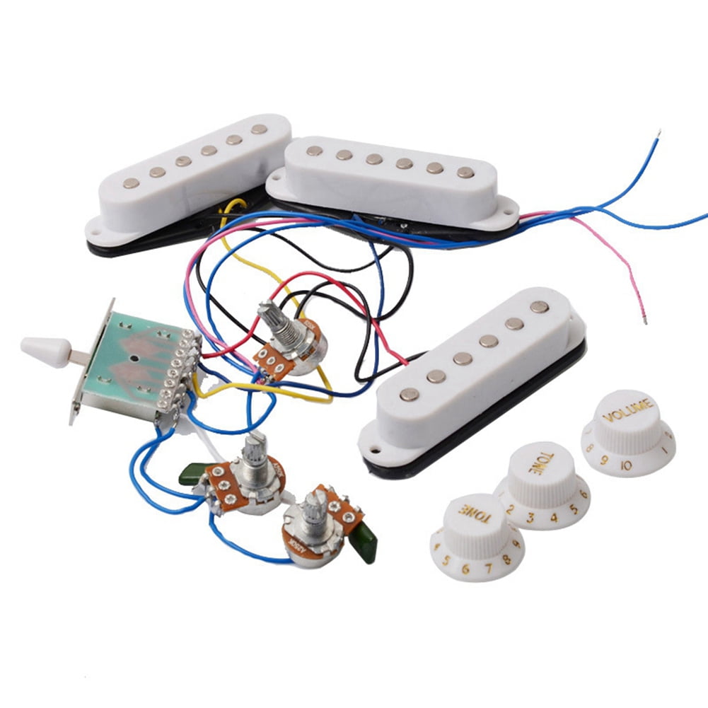 2Pcs Electric Guitar Pickup Wiring Harness Prewired 5-Way Switch Sss Pickup for Electric Guitar - Black & White