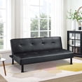 thumbnail image 2 of Aukfa Studio Futon Convertible Sofa Bed, Tufted Back, Leather, Black, 2 of 12