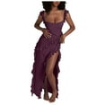 thumbnail image 1 of Women Spaghetti Strap High Slit Bodycon Maxi Dress - Square Neck Backless Party Club Dress, Floral Print, Perfect for Cocktail & Clubwear, 1 of 5