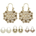 thumbnail image 3 of Jiaroswwei Bohemian Women Hollow Flower Honeycomb Filigree Hoop Earrings Retro Jewelry Gift, 3 of 8