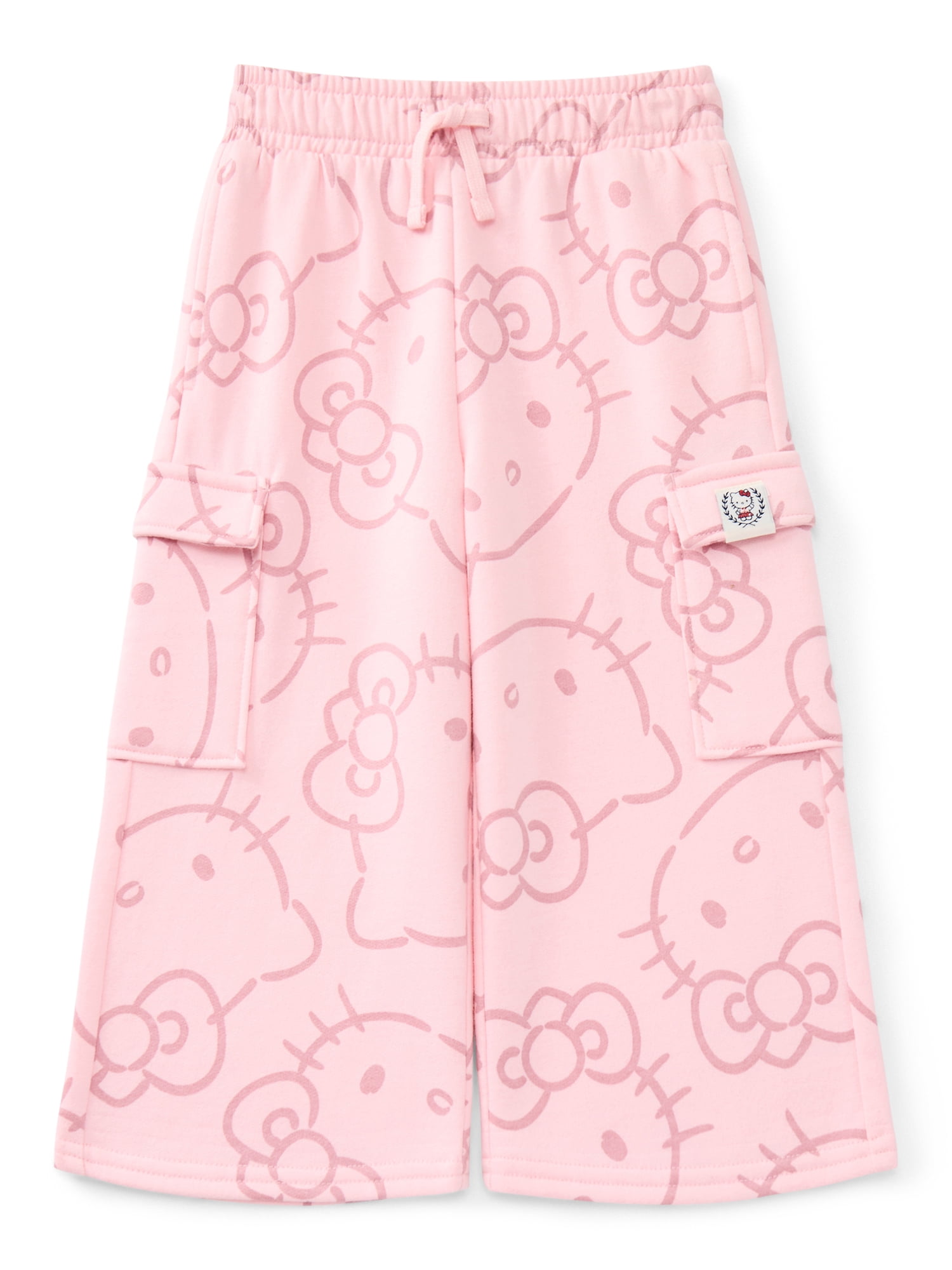 Wonder Nation Hello Kitty Girls Graphic Fleece Cargo Pants, Sizes 4-18