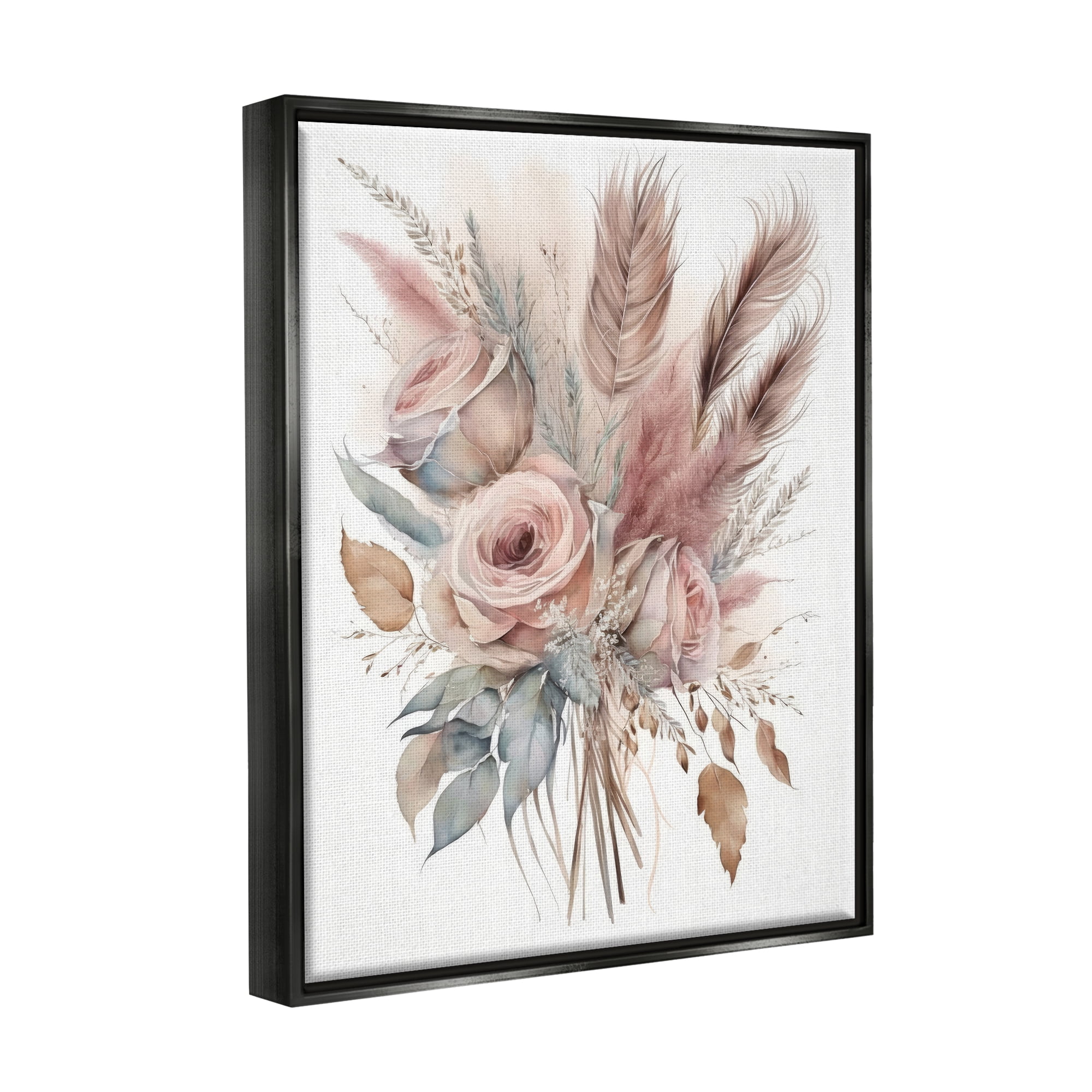 Stupell Industries Soft Pink Rose Bundle Botanical & Floral Painting Black Floater Framed Canvas Art Print Wall Art, 17 x 21