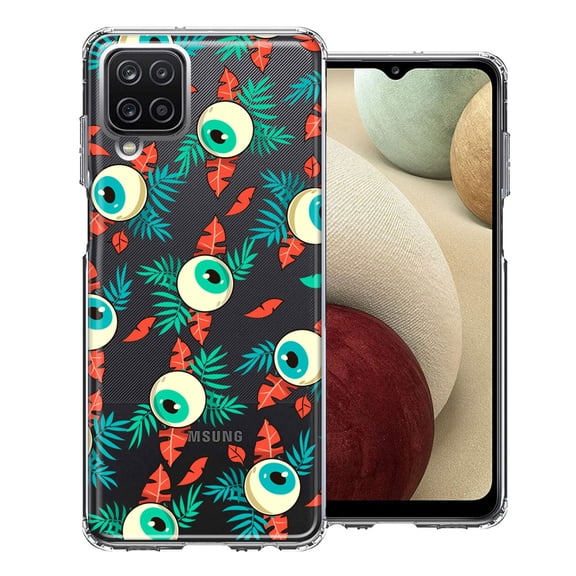 MUNDAZE For Samsung Galaxy A12 Halloween Creepy Tropical Eyeballs Design Double Layer Phone Case Cover
