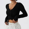 thumbnail image 3 of Top de entrenamiento con pliegues delanteros Cuello en V Color puro Manga larga Slim Fit Casual Camiseta transpirable Negro 8/S, 3 of 7