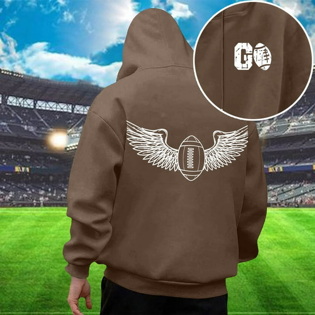 MHFRRA Sudadera con Capucha Informal para Hombre, Estilo Holgada, con Estampado de Fútbol, Cómoda y Cálida, para Uso Diario En Otoño E Invierno Café