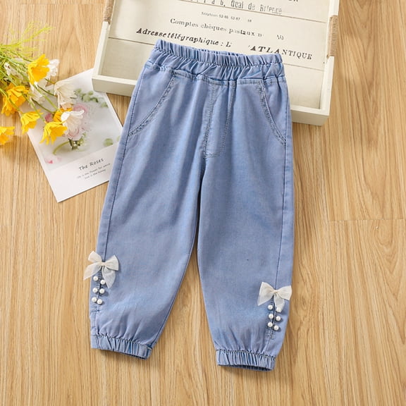 Baby Girls Denim Jeans Toddler Kid Pants Jeans Soft Elastic Waist Denim Pants Leggings for Girls 3-4 Years