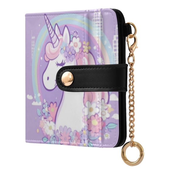 Qxltty Cute Unicorn Purple Pattern Ladies Wallet Rfid Slim Thin Compact Credit Card Women Wallet Zipper Coin Pocket and ID Window for Female Gifts