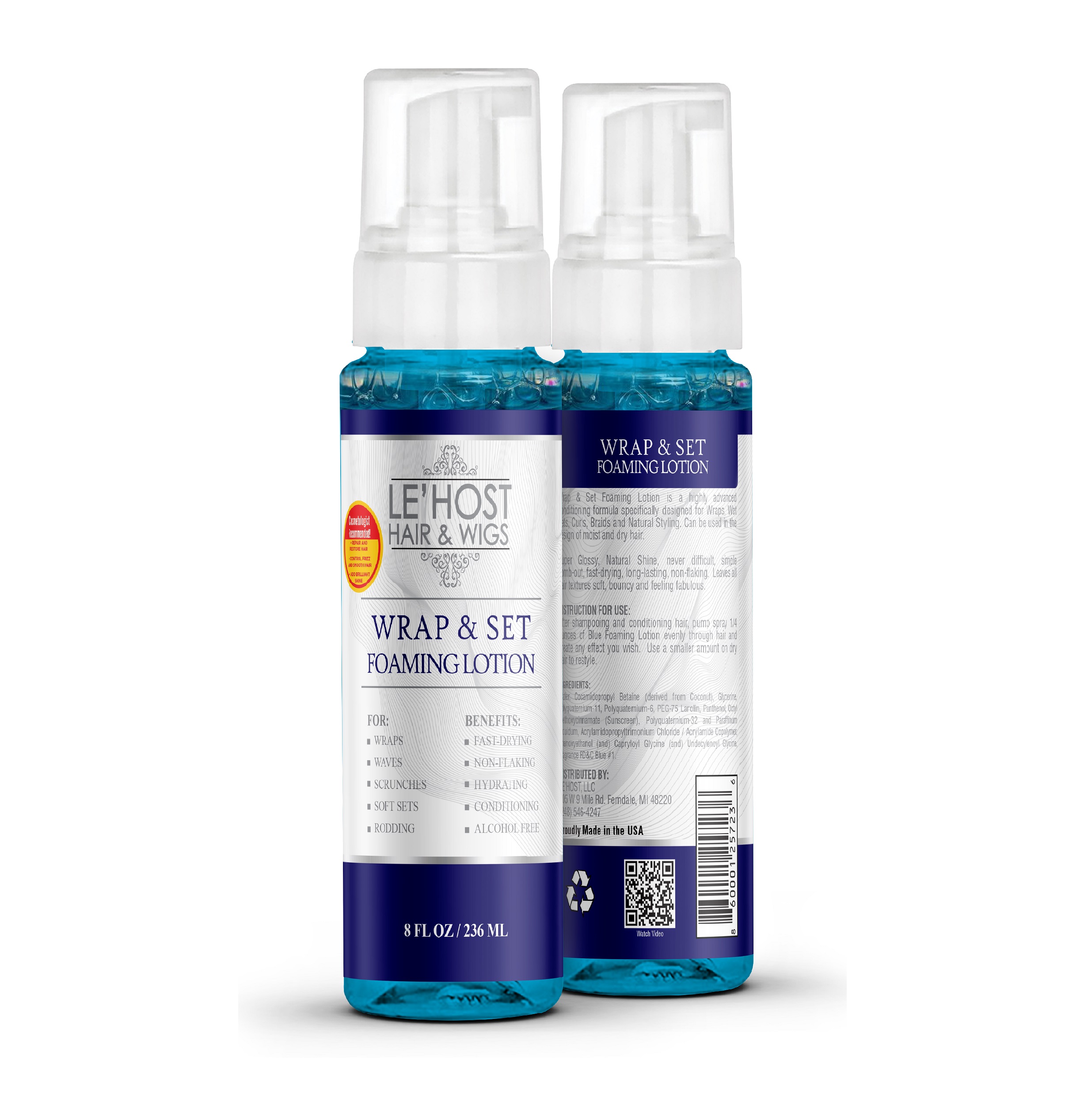 Le'Host Hair & Wigs Wrap & Set Foaming Lotion Perfect for Wet Sets and Scrunches unscented and unisex, 8 fl. oz