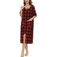 thumbnail image 2 of WBQ Women's Zipper Front House Coat Plaid House Dresss Short Sleeves Robe Zip up Bathrobes Loose Casual Nightgown Christmas Plaid Housecoat with Pockets, S-2XL, 2 of 6