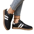 thumbnail image 6 of QWKLEAJ Women’s Casual Shoes Retro Tennis Sneakers, Two Tone Suede Leather Triple Stripe Lace Up Gum Sole Trainers for Daily Walking Street Fashion Footwear Black 7.5, 6 of 6