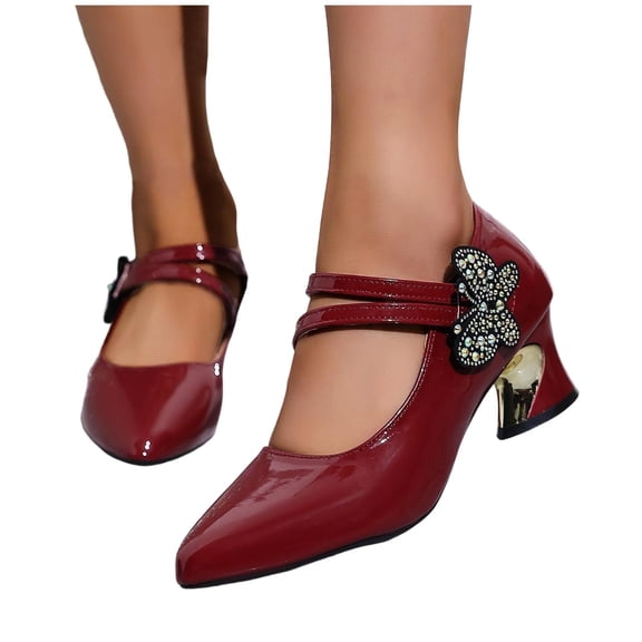 Mary Jane Shoes Women Heels Chunky Block High Heels with Double Strap Women's Pumps Comfortable Dress for Party Wedding Office Pointed Toe