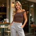 thumbnail image 3 of Womens Off Shoulder Tops Going Out Crop Tank Top Slim Fitted Shirts Casual Dressy Summer Outfits Y2K Cute Tops, XL, 3 of 7