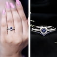 thumbnail image 3 of Rosec Jewels Lab Grown Blue Sapphire Heart Shaped Wedding Ring Set for Women - Blue Sapphire Diamond Engagement Ring with Enhancer, 18K White Gold, US 7.00, 3 of 8