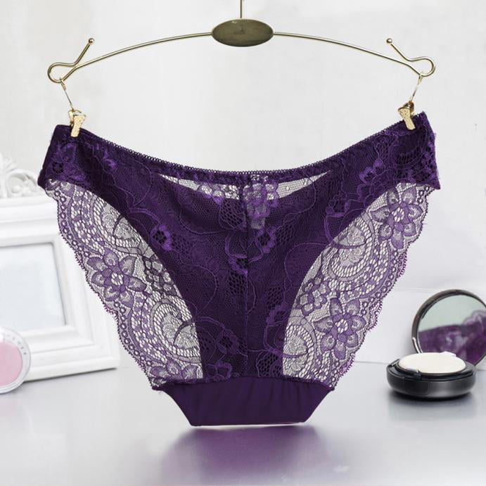 Women Underwear Briefs lace Seamless Cotton Panty Hollow Purple/L Panties 