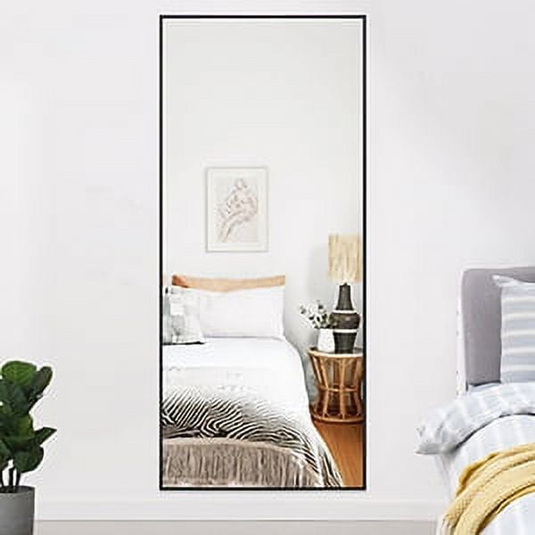 71"x31" Aluminum Alloy Frame Mirror Rectangular Full Length Floor Mirror with Stand Black