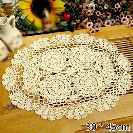 

Ruibeauty Oval Placemat Table Place Mat Vintage Hand Crochet Cotton Lace Doilies Floral 12x18inch