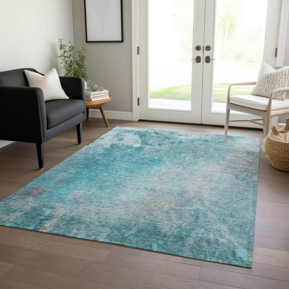 Addison Rugs Chantille Indoor/Outdoor Transitional Abstract Teal Washable Rectangle Rug, 5' x 7'6"