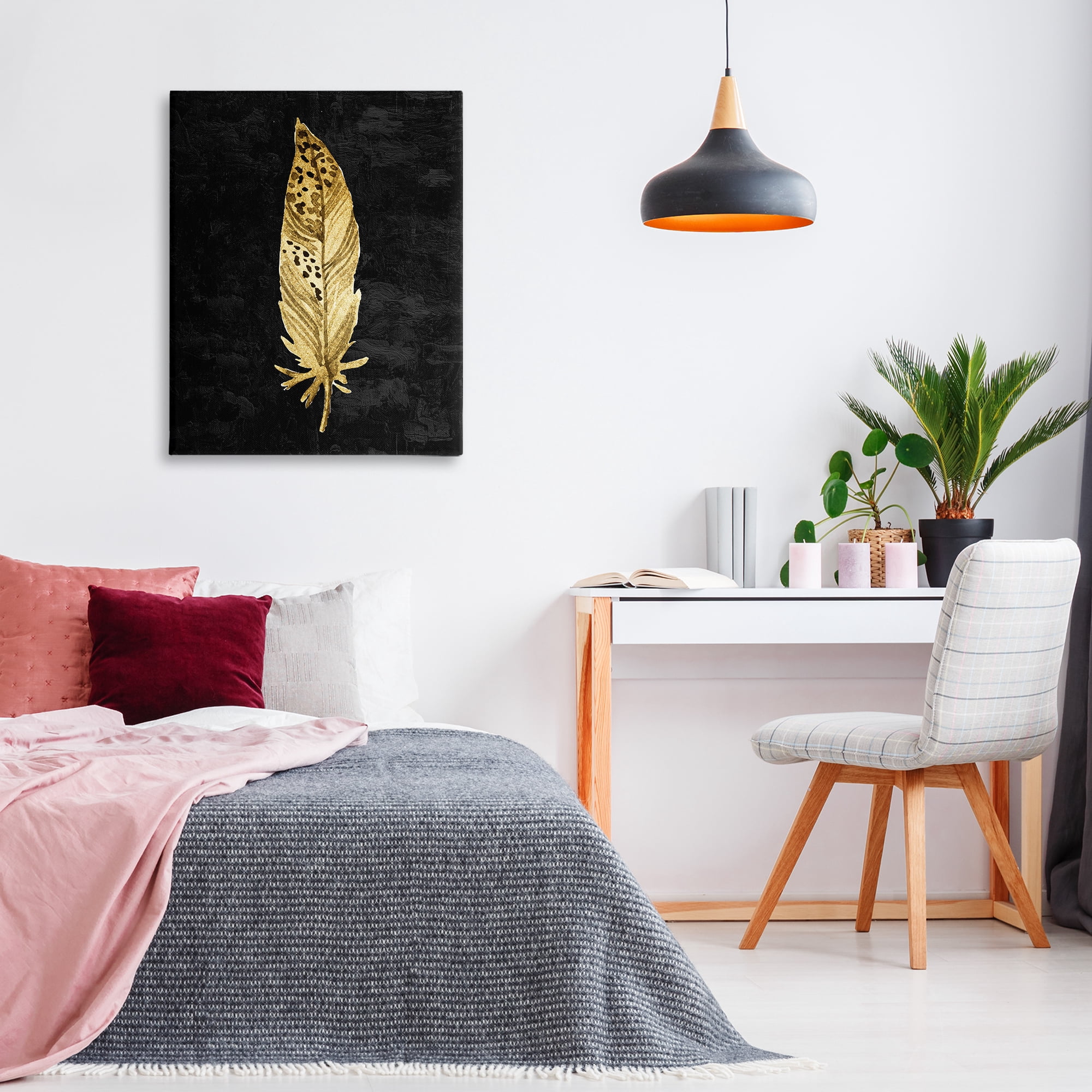 Speckled Feather on Black Canvas Wall Art, design by Kim Allen