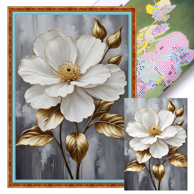Kit Punto Cruz Con Flores Impresas Hilo Algodón Ecológico Bordado 11CT 40x60cm
