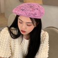 thumbnail image 3 of SikaFu Multi Colored Summer Crochet Beret for Women Slouchy Breathable Lace Beret Hat Cutout Floral Beanie Cap Head Covering Cotton Hat, 3 of 6