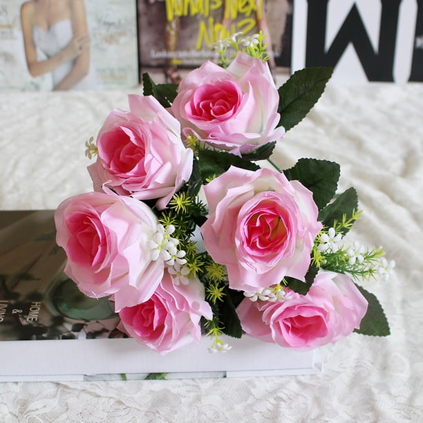 Xihbxyly Ramo de Rosas Artificiales, 7 Flores de Seda, Tallos de Alambre de Acero Ajustables, Elegante Decoración para Bodas, Fiestas En Casa o En La Oficina, 37 Cm de Largo, Disponible En 8 Colores.