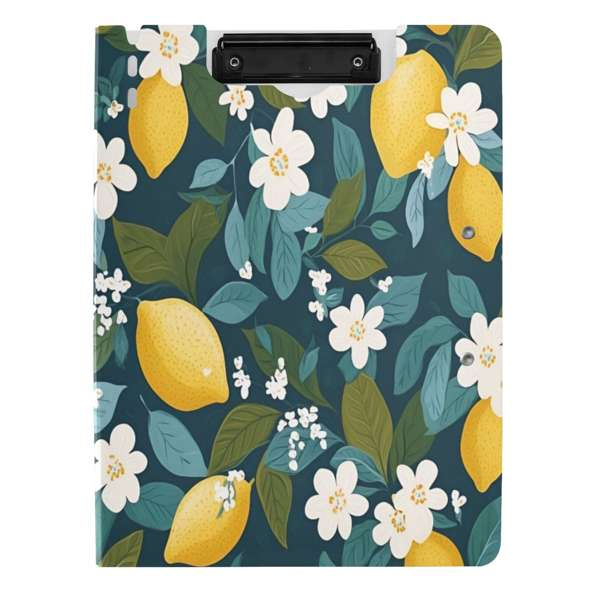 FORMRS A4 Clipboard Folder with Pen Holder Horizontal Foldable School Office Binder, Green Lemon Leaves