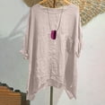 thumbnail image 6 of Feancey Womens Boho Blouse Roll Up 3/4 Sleeve Linen Tops Summer Casual Oversized Gauze T-Shirts Comfort Breathable Peasant Blouses with Pockets Khaki S, 6 of 9