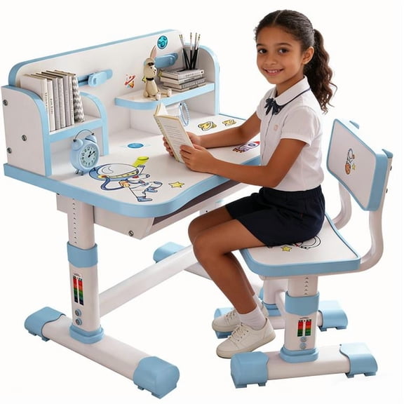 YNCE Children Learning Desk and Chair Set, Children Study Desk with Chair,Kids Widened Desktop Cartoon Pattern Desk Chair, Suitable for Reading, Learning, Writing, Painting, Etc