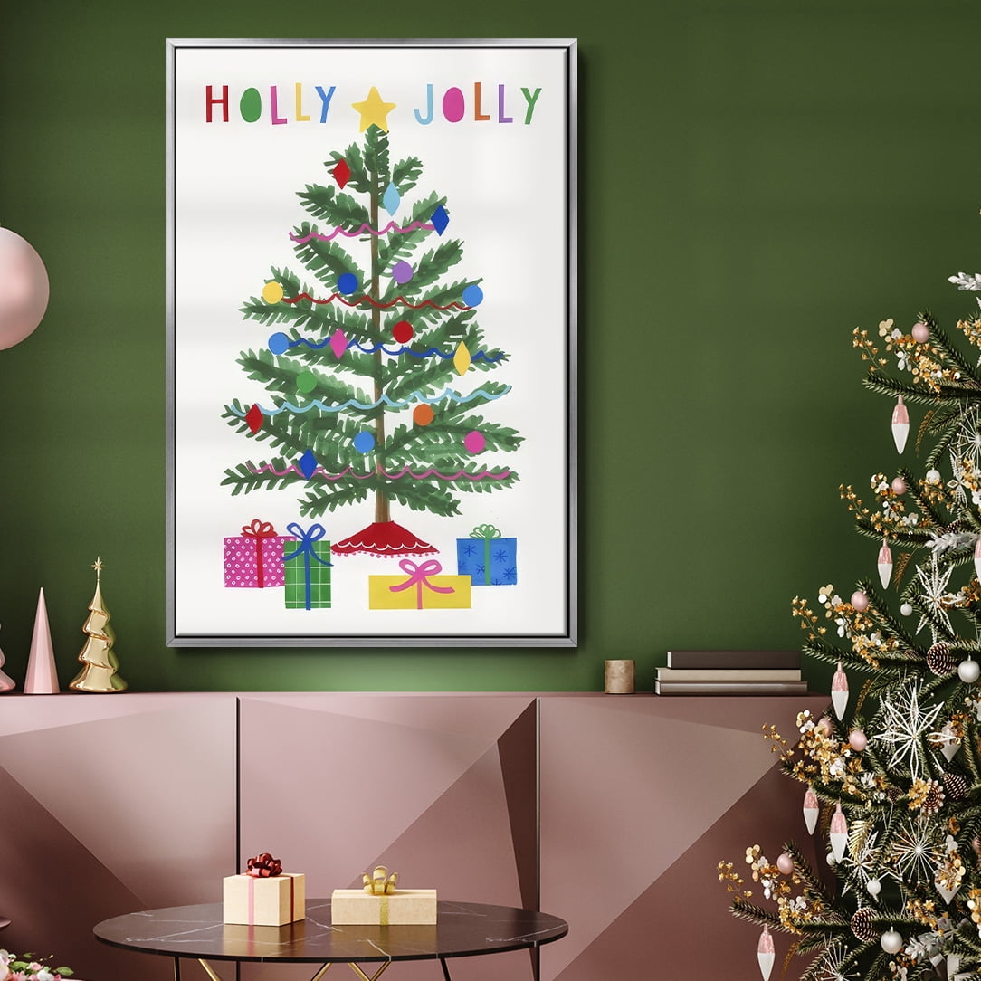 Colorful Christmas Collection B - Framed Gallery Wrapped Holiday Canvas - 27 x 41 - Silver Frame