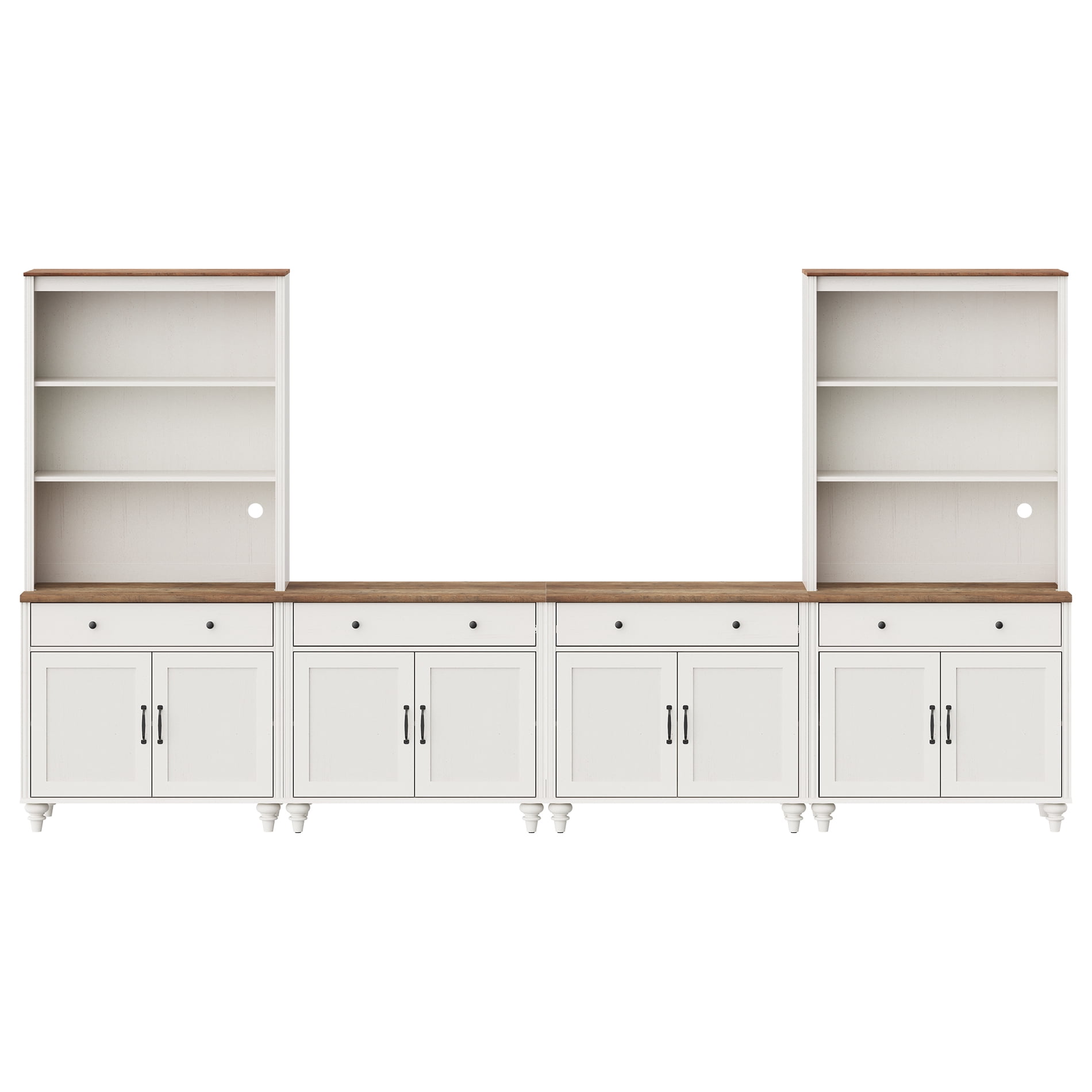 Entertainment Center with Bookshelves for TVs up to 75", Farmhouse Wall Unit TV Stand with 8 Doors & 4 Drawer, Media Console Table for Living Room, Bedroom & Home Theater, Off White