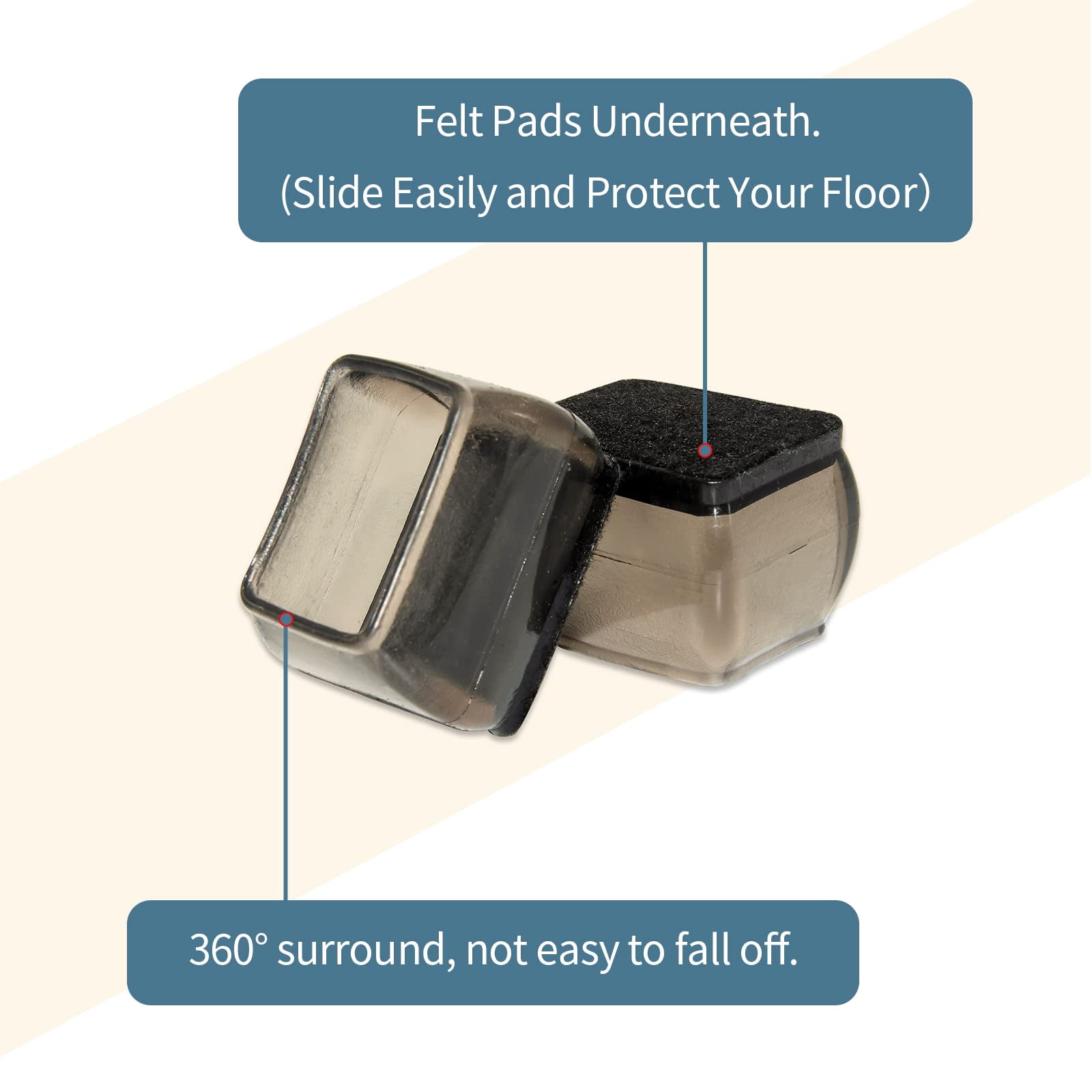 Flyshop Furniture Chair Leg Caps Hardwood Floor Protectors with Felt Pads, Easy Sliding, Rectangle, Large Size, Length 38-51 mm Width 25-38 mm, Black, 8PCS