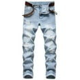 thumbnail image 2 of Zshosam Men's Ripped Distressed Destroyed Slim Fit Straight Leg Denim Jeans(Light Blue,XL/36), 2 of 9