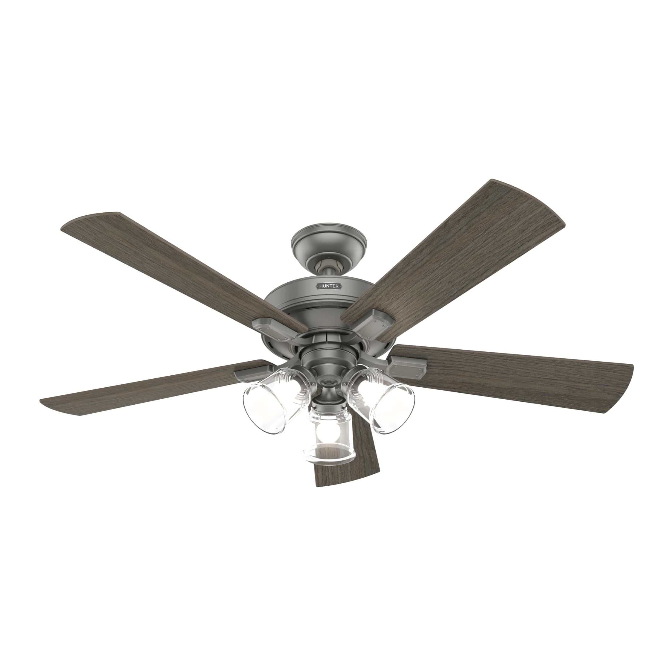 Hunter 52 inch Indoor Ceiling Fan with LED Lights and Remote Control - Standard Mount Ceiling Fan, 5 Blades, For Bedroom, Living Room, or Kitchen, 3 inch Downrod - Crestfield 51857, Matte Silver